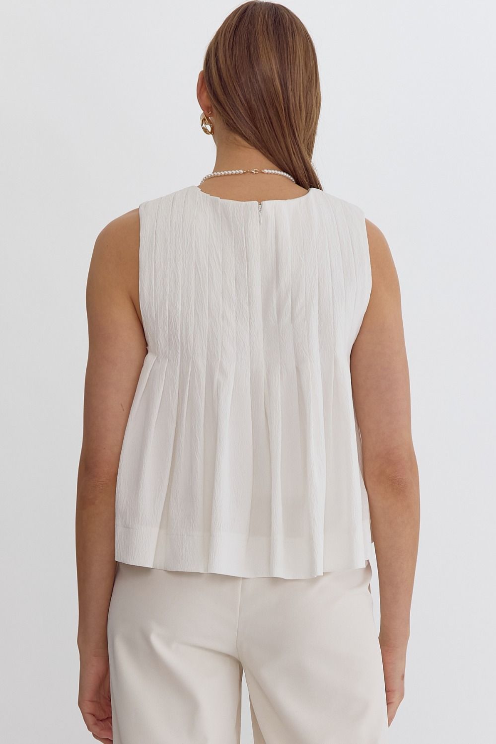 Pleated Sleeveless Cropped Ruffled Detail Top