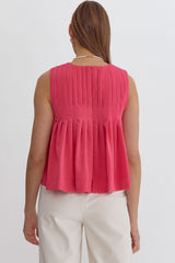 Pleated Sleeveless Cropped Ruffled Detail Top