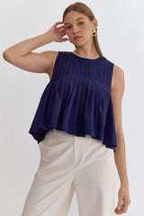 Pleated Sleeveless Cropped Ruffled Detail Top