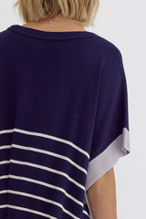 Round Neck Striped Detail Poncho Style Top