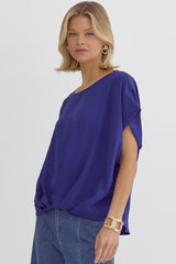 Round Neck Gathered Detail Short Sleeve Top