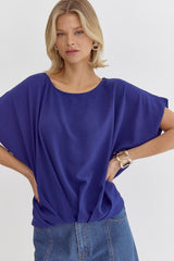 Round Neck Gathered Detail Short Sleeve Top