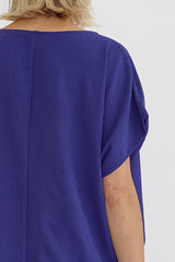 Round Neck Gathered Detail Short Sleeve Top