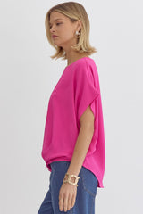 Round Neck Gathered Detail Short Sleeve Top