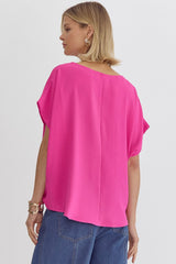 Round Neck Gathered Detail Short Sleeve Top