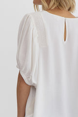 Round Neck Half Sleeve Smocking Detail Shoulder Top