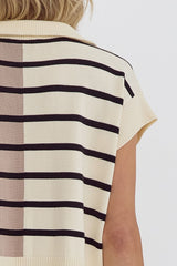 Colorblock Stripe Print Cropped Short Sleeve Top