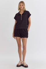 Ribbed Short Sleeve Half Zip Top