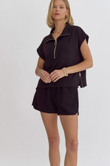 Ribbed Short Sleeve Half Zip Top