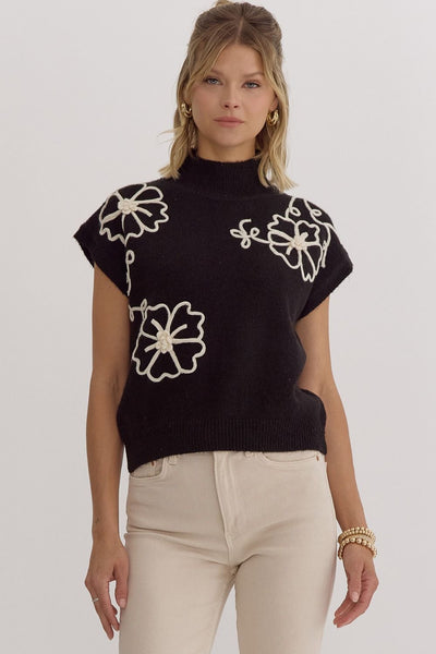 Solid High Neck Short Sleeve Knitted Top