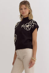 Solid High Neck Short Sleeve Knitted Top