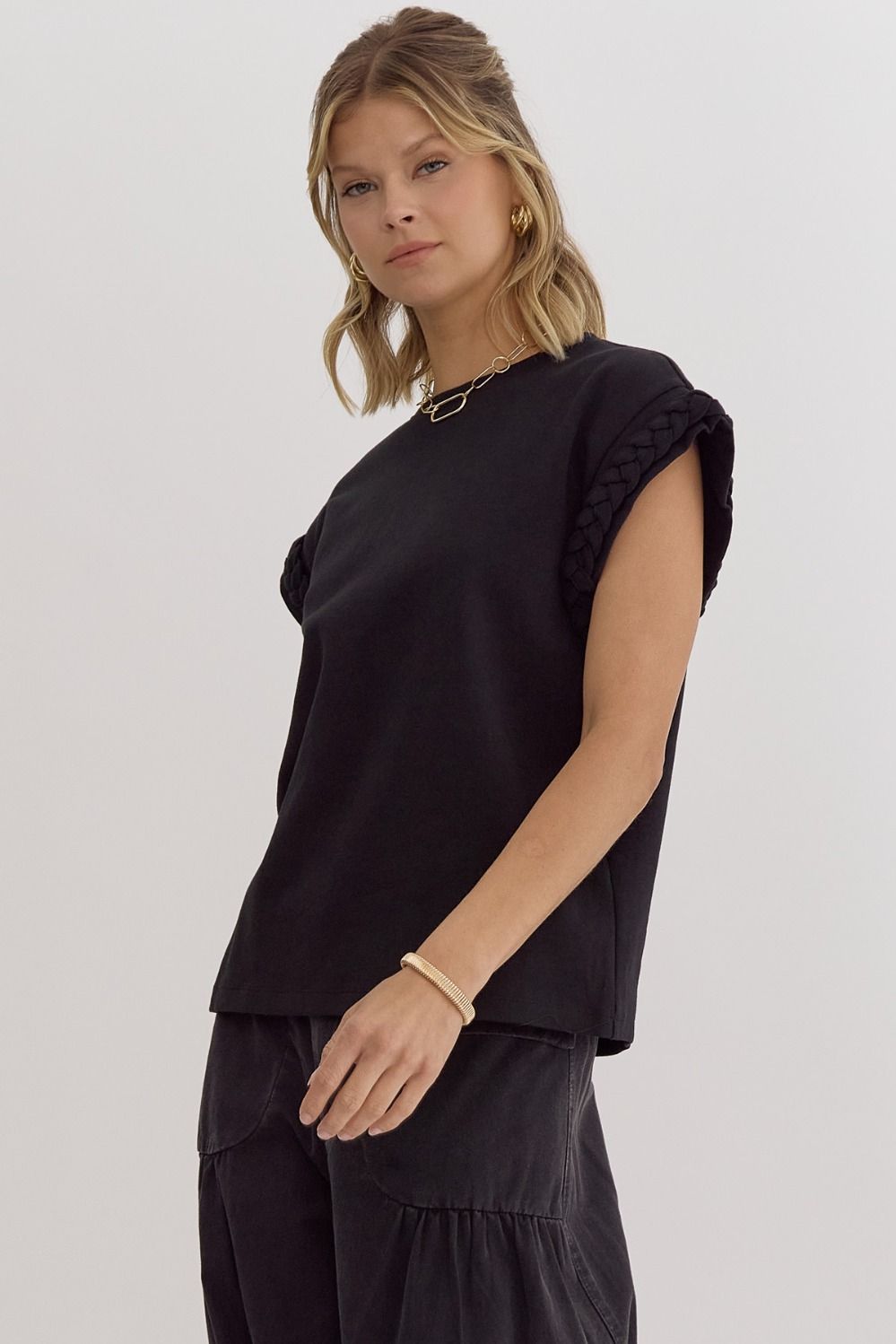 Solid Round Neck Cap Sleeve Top