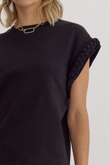 Solid Round Neck Cap Sleeve Top