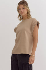 Solid Round Neck Cap Sleeve Top