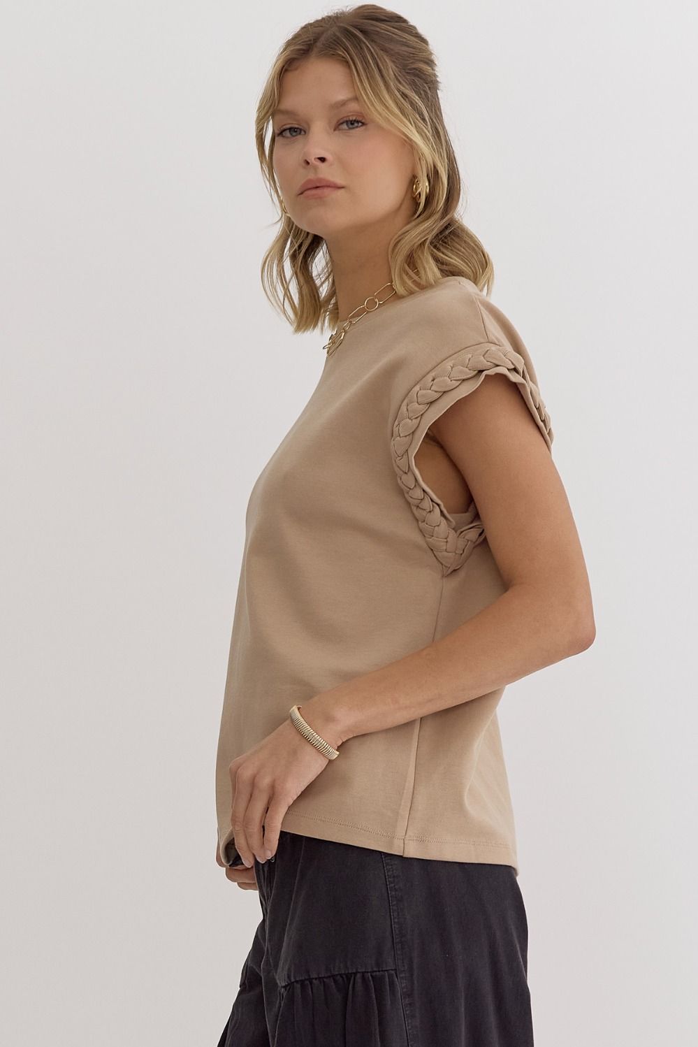 Solid Round Neck Cap Sleeve Top