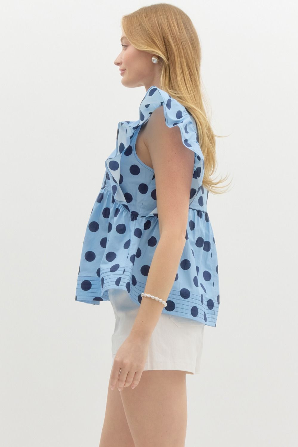 Polka Dot Print Flutter Sleeve Top