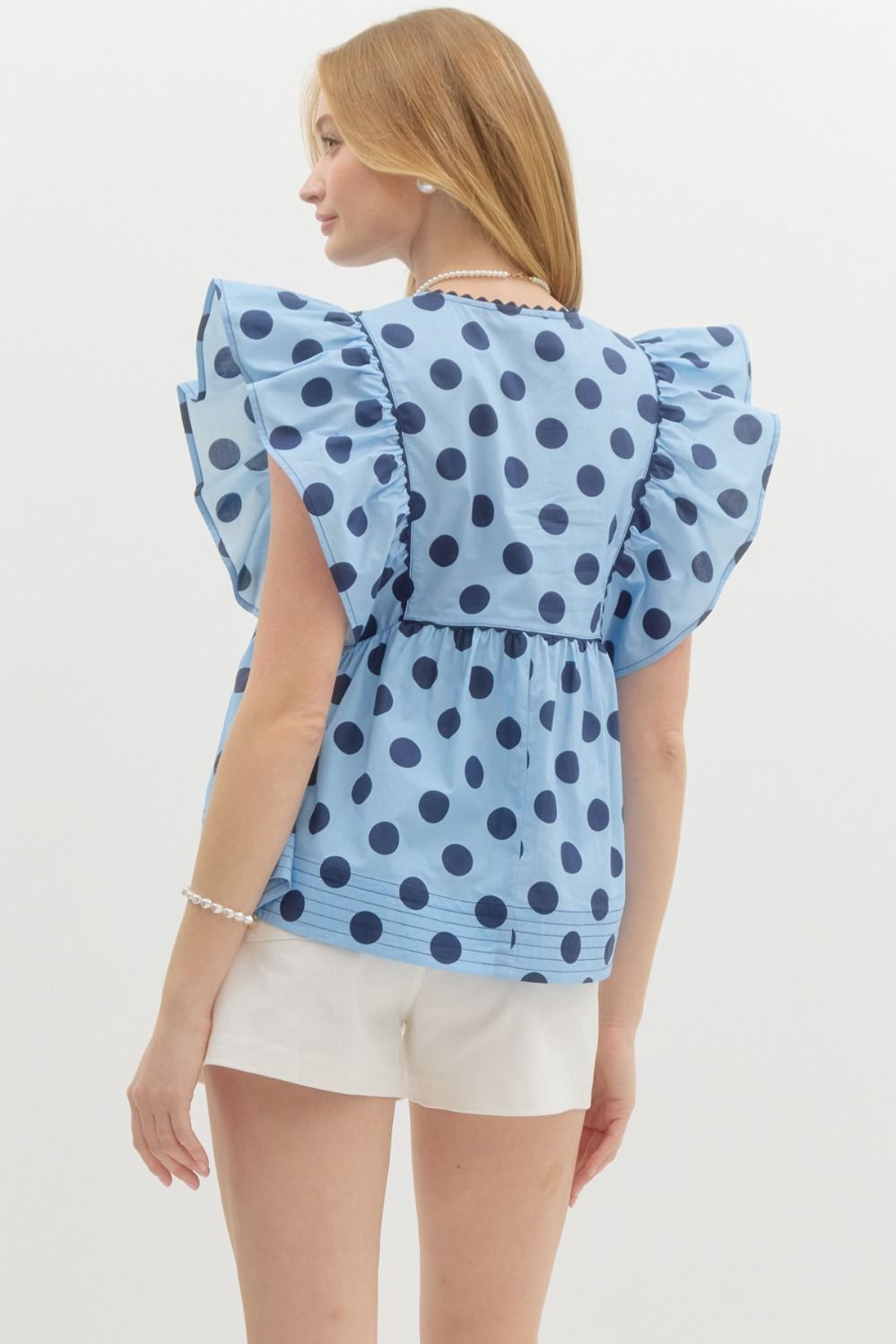 Polka Dot Print Flutter Sleeve Top