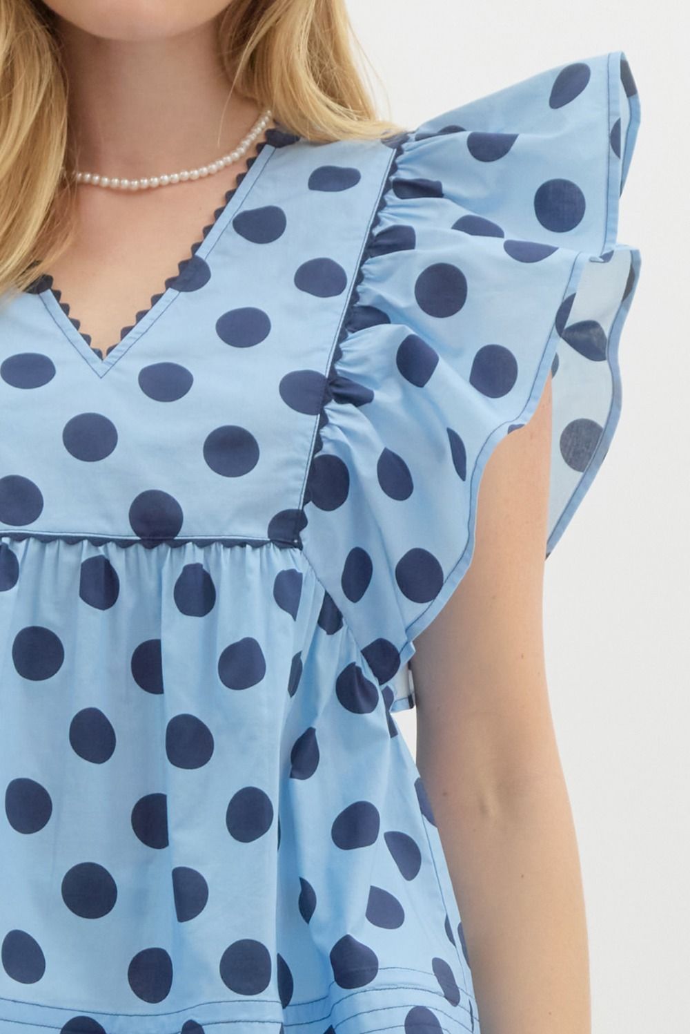 Polka Dot Print Flutter Sleeve Top