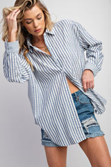 Mixed Stripe Button Down Oversized Top