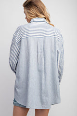 Mixed Stripe Button Down Oversized Top