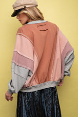 Color Block Mineral Washed Terry Knit Zip Up