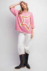 Star Patch Front Mineral Washed Knit Top