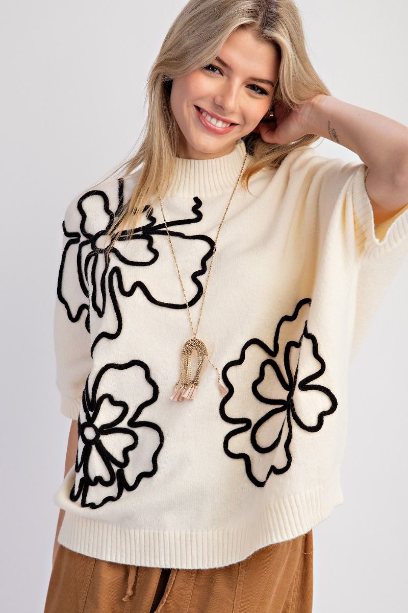 Flower Pattern Knitted Sweater