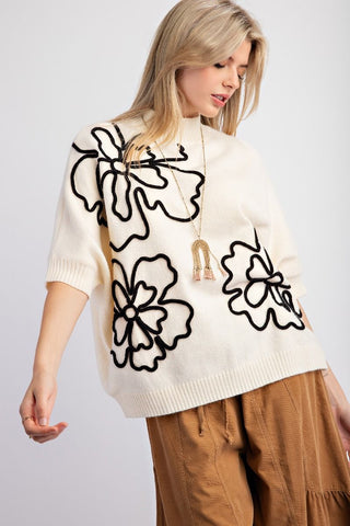 Flower Pattern Knitted Sweater