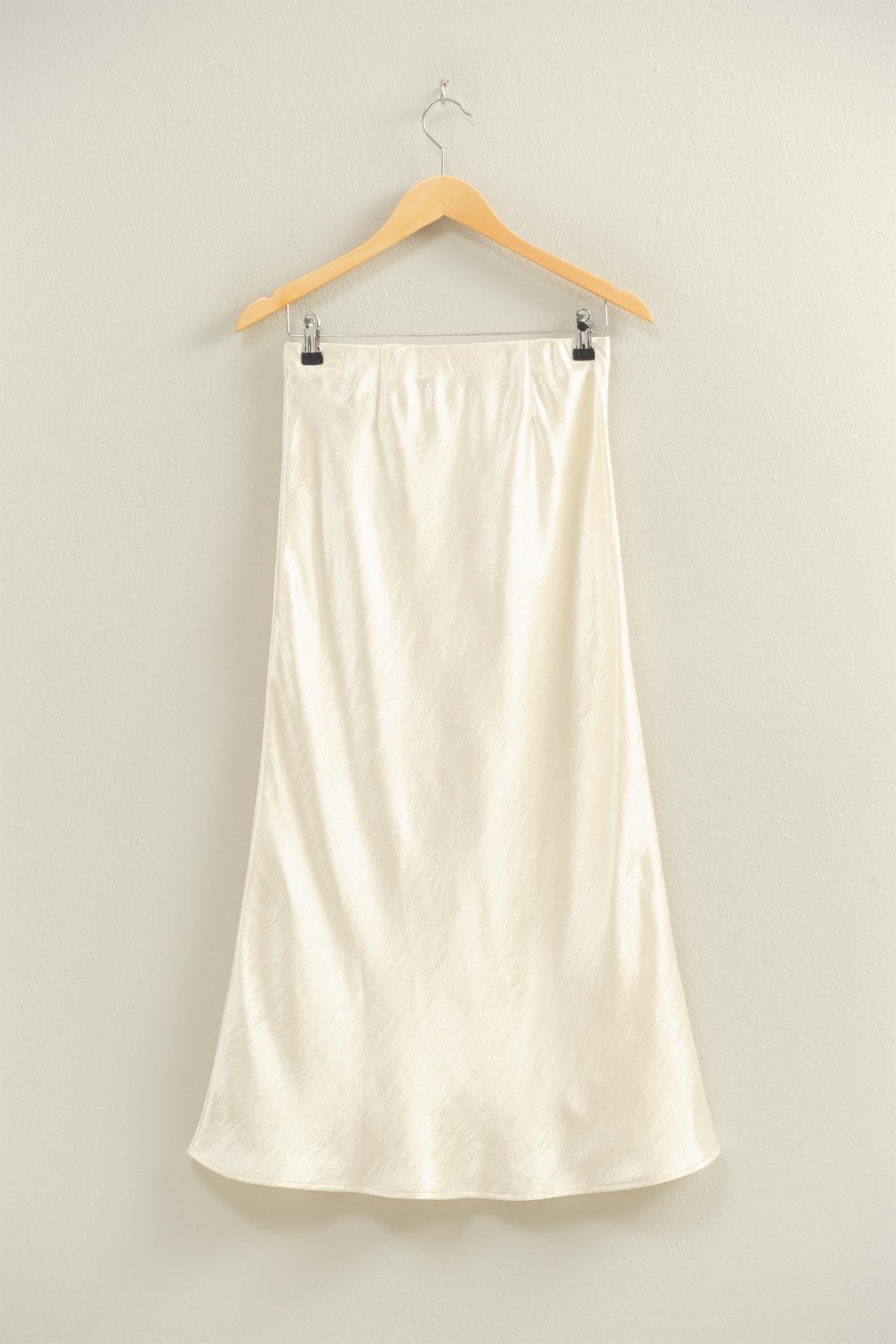 High-Waisted Satin A-Line Midi Skirt