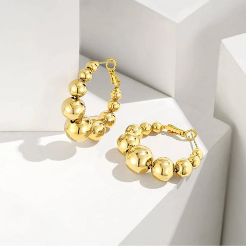 Gold Bead Hoop Statement Earrings