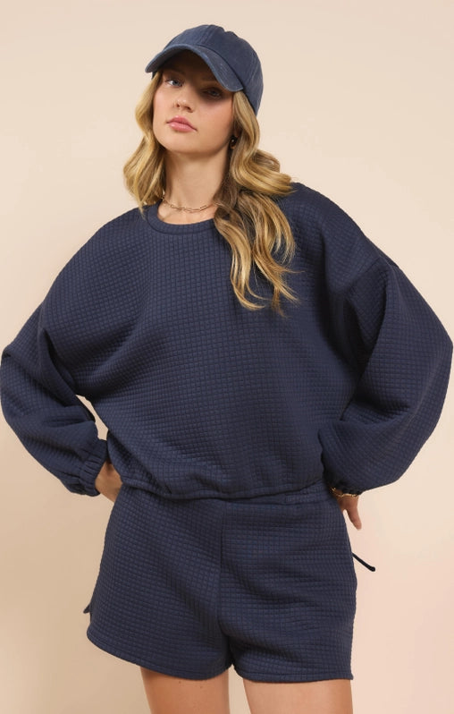 Pastime Textured Terry Side Tie Pullover