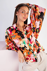 Floral Print Button Down Long Sleeve Collared Top
