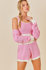 Sleeveless Two Tone Knit Crop Top & Cardigan Set