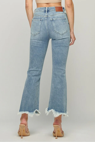 Happi Distressed Cropped Flare Jeans