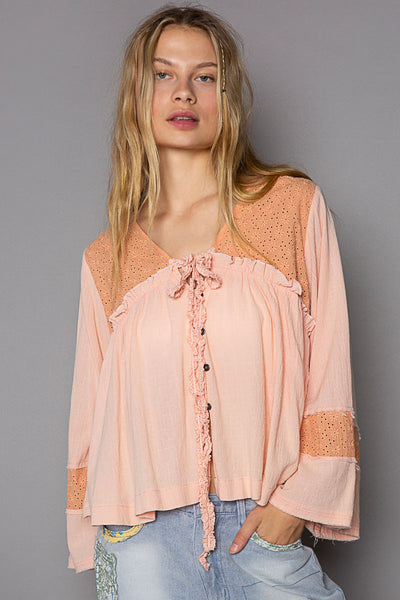 Oversized V-Neck 3/4 Bell Sleeve Top