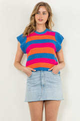 Short Sleeve Multi Color Knit Top