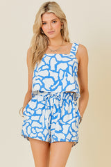 Square Neck Printed Top With Matching Shorts