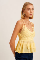 Crochet Lace Chest Layered Crop Camisole Top