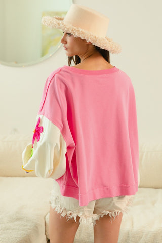 Long sleeve Colorblock Sweatshirts with Daisy Patch