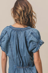 Ruffled Washed Denim Top