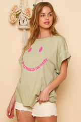 Smiley Face Graphic Print Knit Top