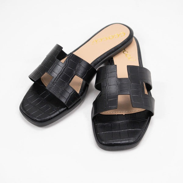 Black Shea H-Shaped Cutout Crock Slide Sandal