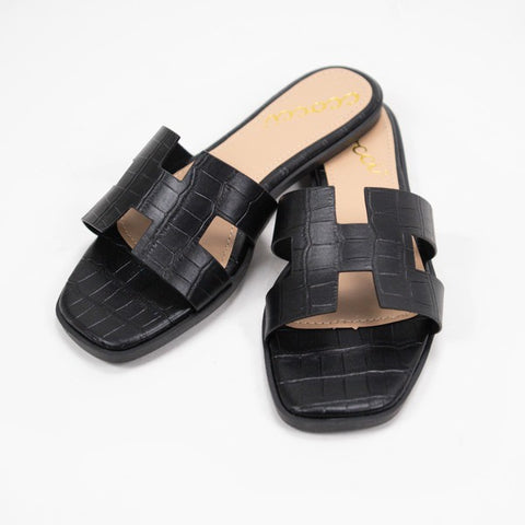 Black Shea H-Shaped Cutout Crock Slide Sandal