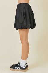 Bubble Hem Pleat Detal Denim Mini Skirt