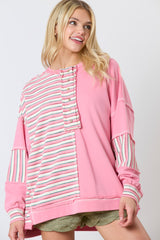 Thermal Stripe & Color Block Oversized Sweatshirt