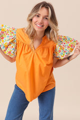 Floral Ruffled Sleeve V-Neck Top