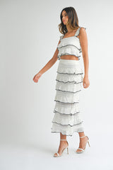 Tiered Ruffle Knit Top and Midi Skirt Set