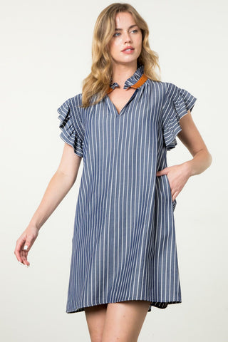 Flutter Sleeve Striped Midi Dress