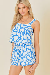 Square Neck Printed Top With Matching Shorts