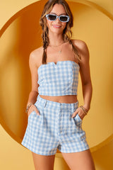 Pleat Detail Terry Gingham Shorts